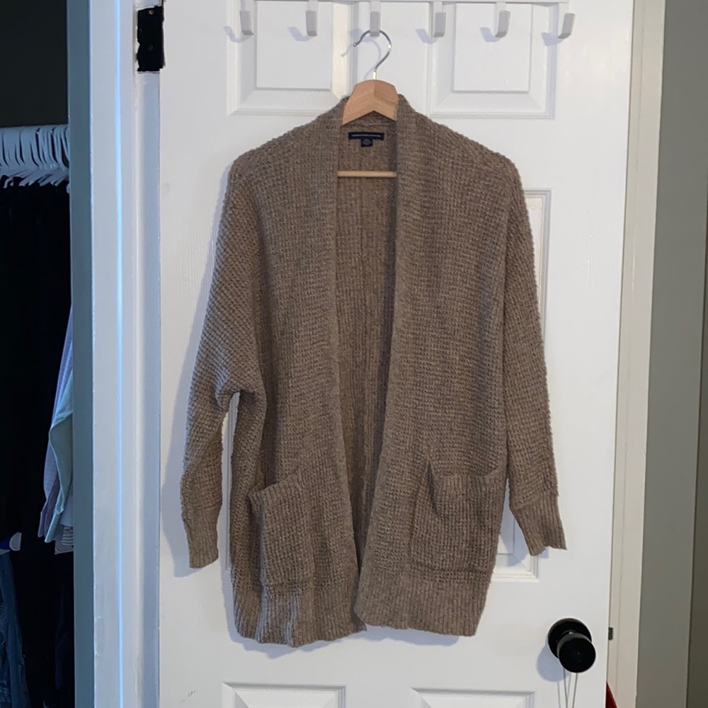 AMERICAN EAGLE Taupe Waffle Knit Cardigan